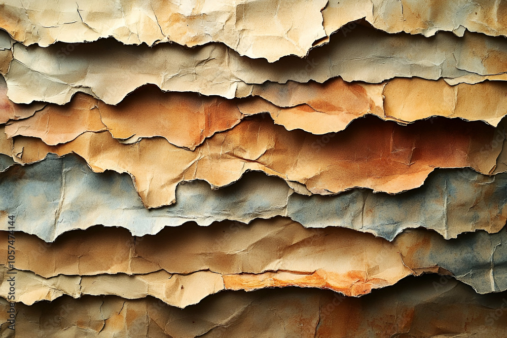 A textured arrangement of varying colored paper layers, depicting organic forms and colors reminiscent of natural landscapes or artistic design. A textured arrangement of varying colored paper layers, depicting organic forms and colors reminiscent of natural landscapes or artistic design.
