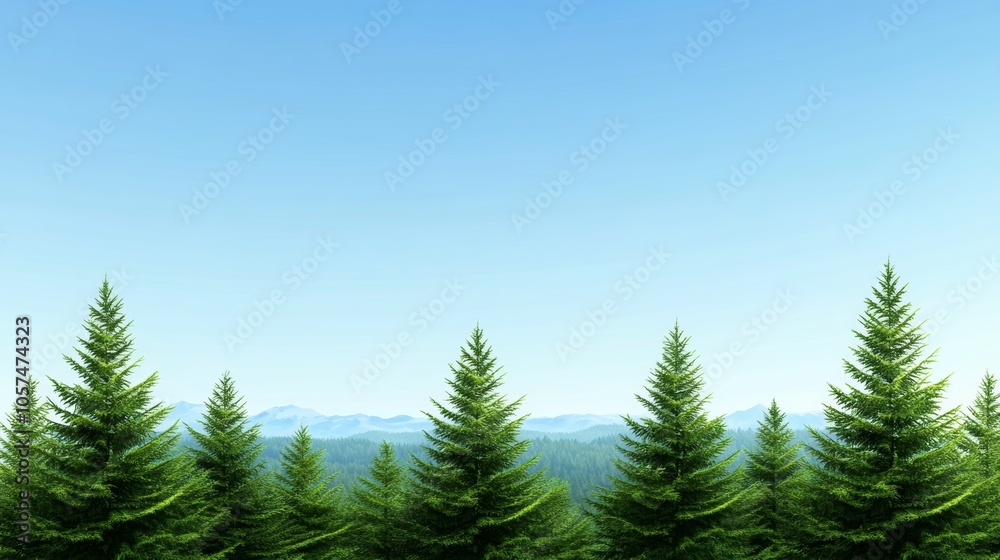 Evergreen Trees Forest Landscape Background with Mountains in the Distance Evergreen Trees Forest Landscape Background with Mountains in the Distance