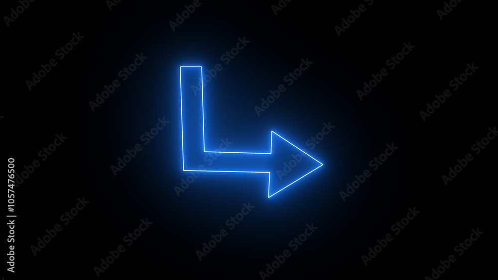Neon arrow icon. Glowing neon motion sign, outline arrow pointer symbol .Directional sign arrow points to the right. Neon arrow icon. Glowing neon motion sign, outline arrow pointer symbol .Directional sign arrow points to the right.