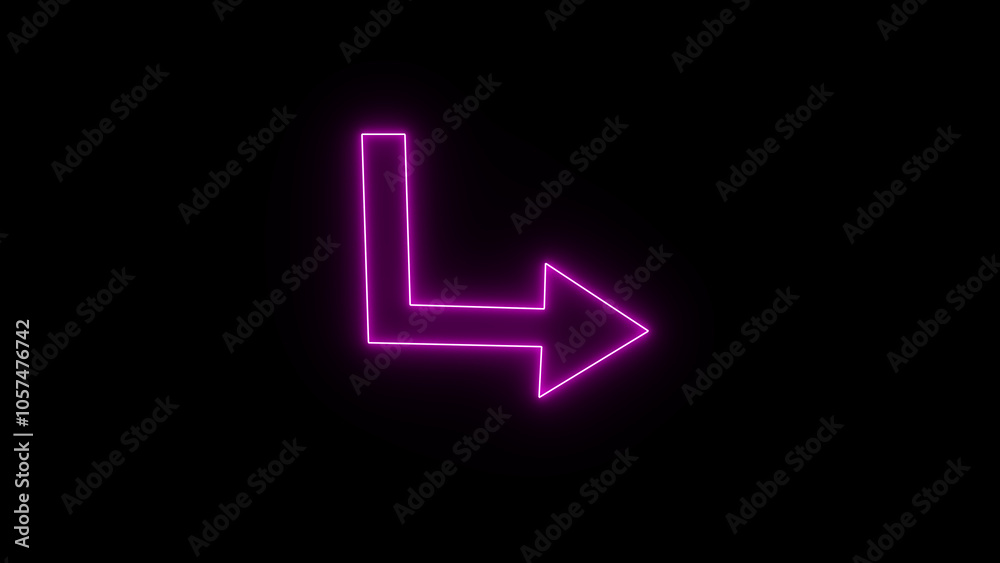 Right arrow in the road sing .Neon directional arrow icon. Right arrow in the road sing .Neon directional arrow icon.