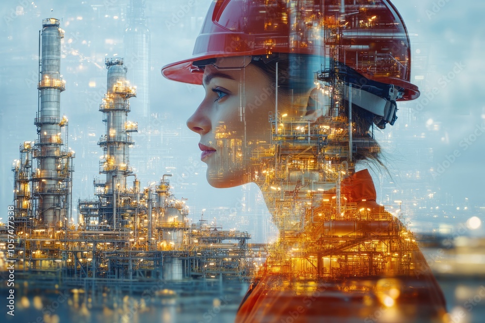 double exposure of engineer with safety helmet double exposure of engineer with safety helmet