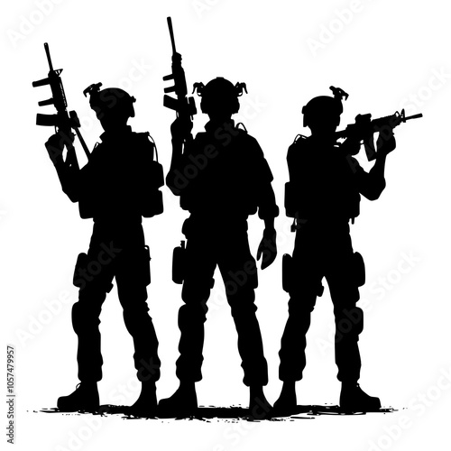 Silhouette of Army soldier isolated on white background 