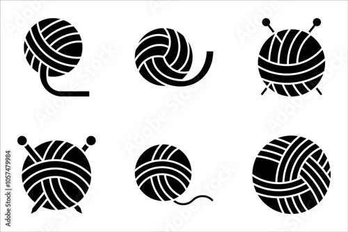 Yarn balls of thread icon set. Knitting, crochet vector flat sign, vector illustration on white background