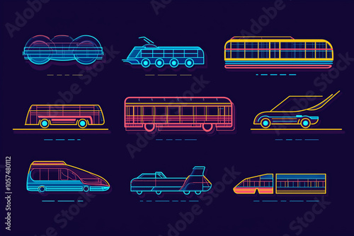 Vector Icons of Transportation: Auto, Bus, Train, and More
