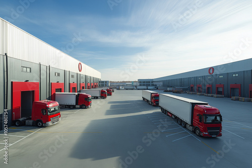 Aerial Shot of Trucking Activity at Industrial Loading Facility photo