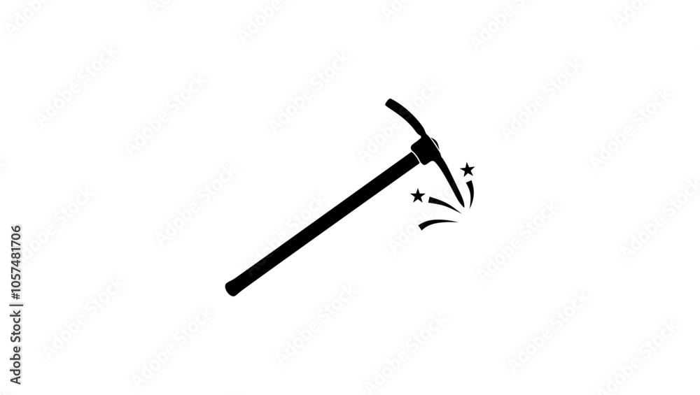 Pickaxe with shards , black isolated silhouette Pickaxe with shards , black isolated silhouette