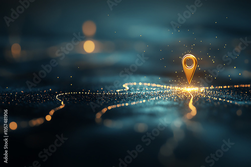 Map grid with location pin, directional paths, focused region, 3D illustration photo