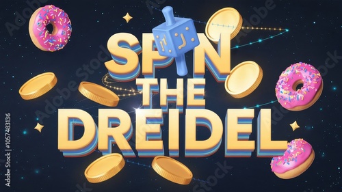 Spin the dreidel: festive celebration with donuts and coins photo