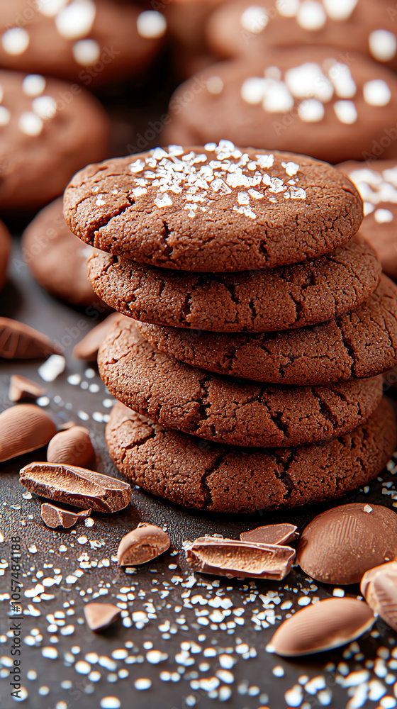Delicious vegan chocolate cookies with sea salt sprinkle a healthy treat for everyone to enjoy Delicious vegan chocolate cookies with sea salt sprinkle a healthy treat for everyone to enjoy