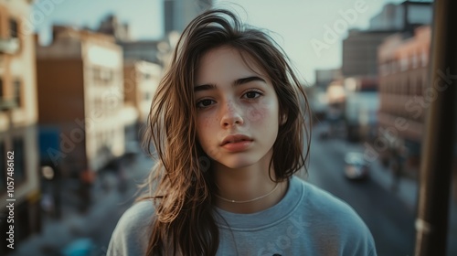 Wallpaper Mural Woman with long hair is standing in front of a building Torontodigital.ca