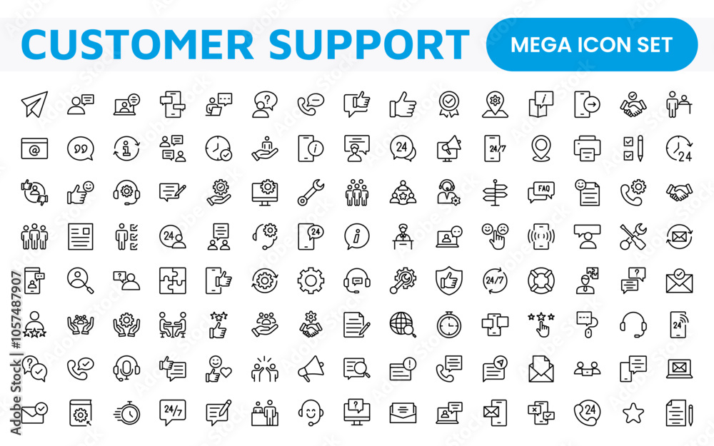 Customer Support Icon Set. Icons for enhancing user assistance, perfect for help centers, chat interfaces, and service platforms to streamline communication and improve user experience.