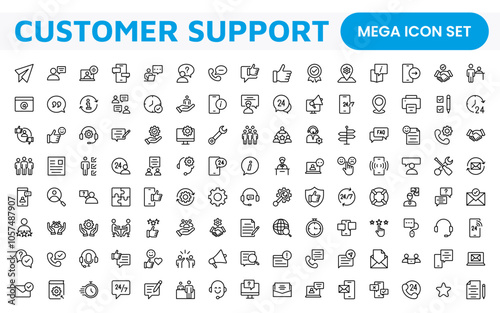 Customer Support Icon Set. Icons for enhancing user assistance, perfect for help centers, chat interfaces, and service platforms to streamline communication and improve user experience.