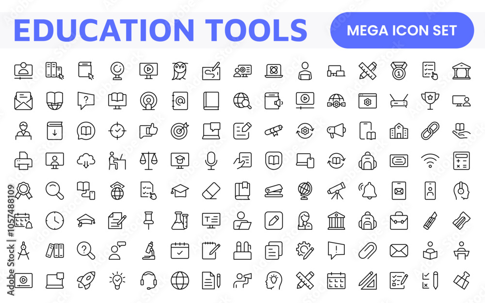Education Tools Icon Set. Engaging and versatile icons for learning apps, classrooms, and online courses, perfect for enhancing educational resources and making learning fun and accessible. Education Tools Icon Set. Engaging and versatile icons for learning apps, classrooms, and online courses, perfect for enhancing educational resources and making learning fun and accessible.