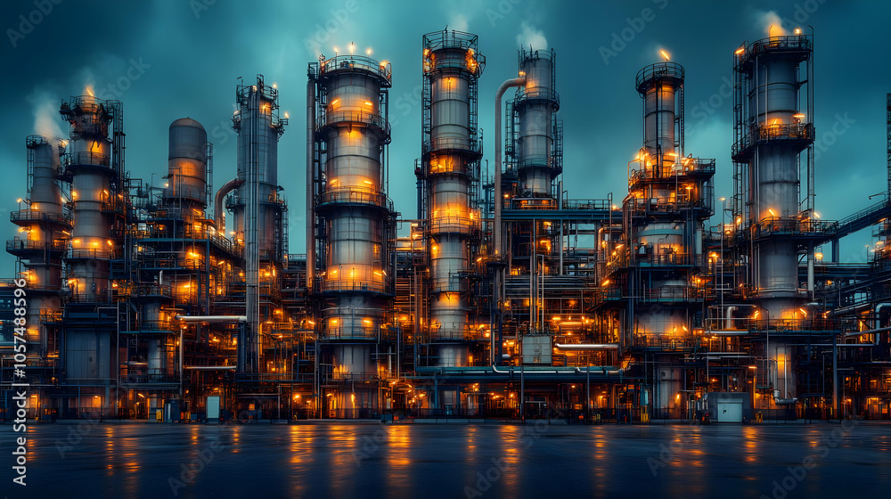 Fototapeta premium Industrial Complex at Night - Realistic Image