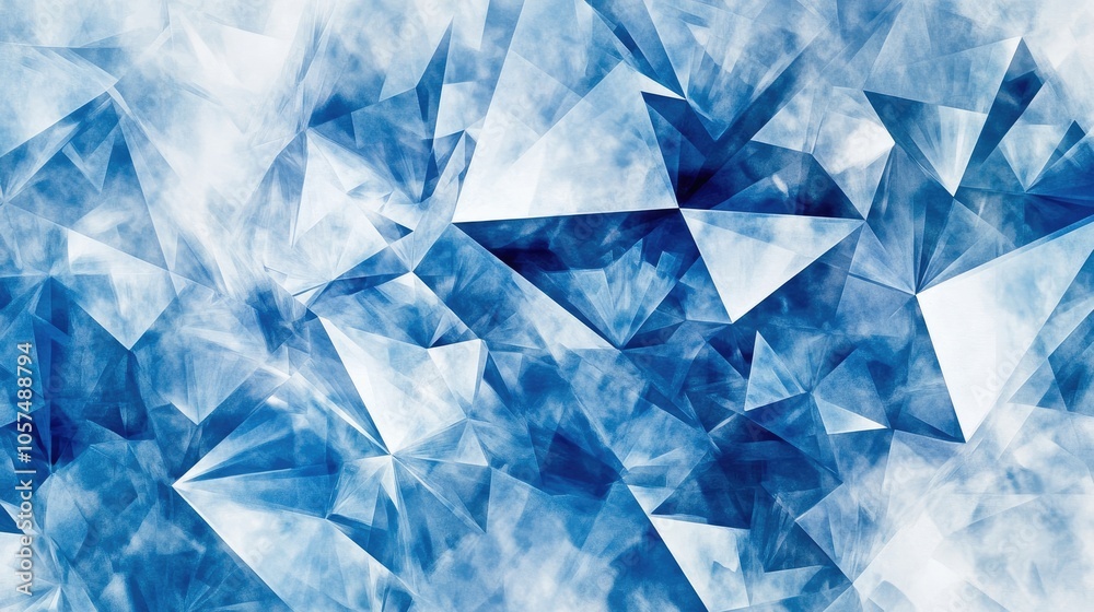 Naklejka premium Abstract blue geometric background created with faceted triangles, offering a modern visual appeal. This blue geometric design includes ample space for creative additions.