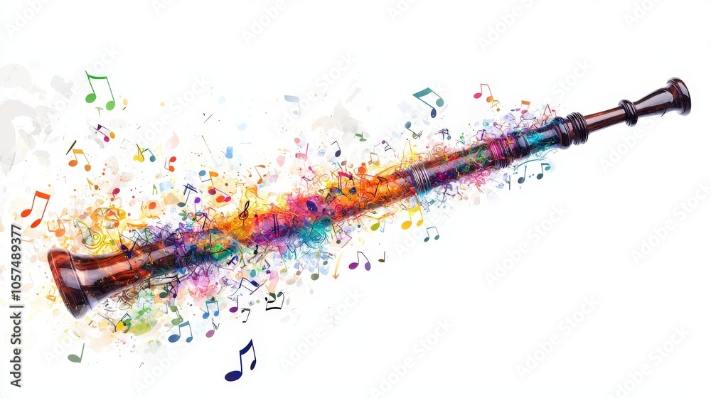 A dynamic clarinet with vibrant bursts of colorful notes, illustrating the lively and joyous spirit of musical creativity in a modern artistic style. A dynamic clarinet with vibrant bursts of colorful notes, illustrating the lively and joyous spirit of musical creativity in a modern artistic style.