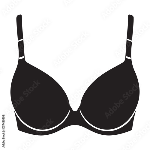 Black silhouette of a simple bra design sleek and minimalistic on a clean white background