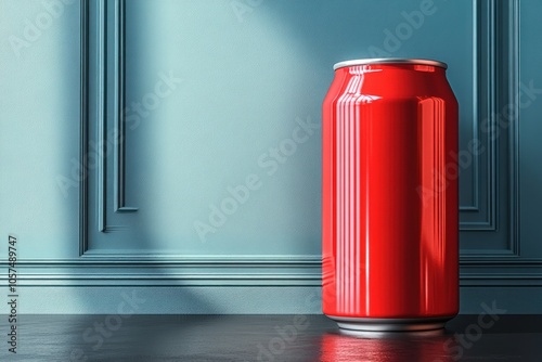 Wallpaper Mural A bright red soda can stands against a textured blue wall, showcasing modern design. Torontodigital.ca