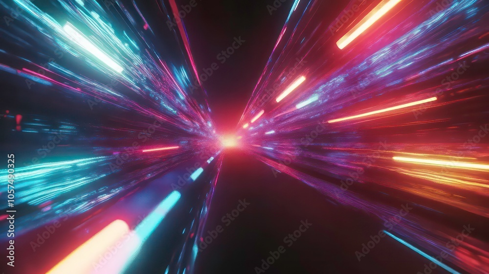 A vibrant, abstract representation of speed through a colorful tunnel of light. A vibrant, abstract representation of speed through a colorful tunnel of light.