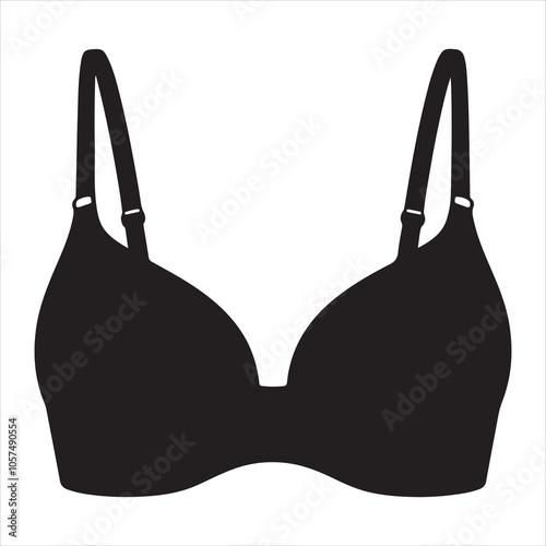 Black silhouette of a simple bra design sleek and minimalistic on a clean white background