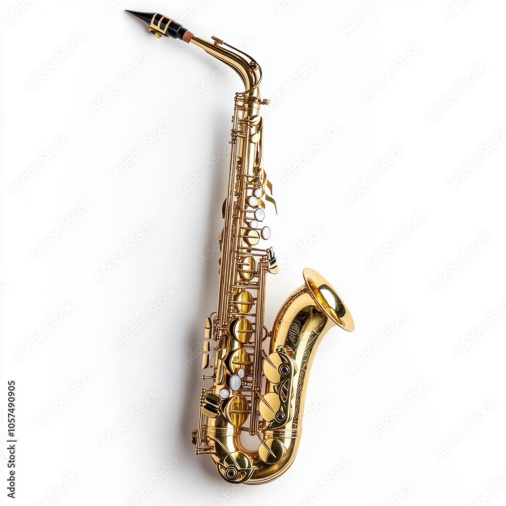 Naklejka premium Golden saxophone isolated on white background with clipping path. Top view.