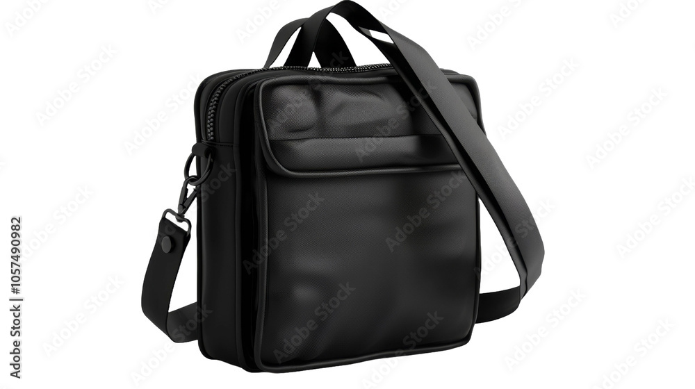 Naklejka premium A sleek black leather briefcase with handles and a shoulder strap transparent.png
