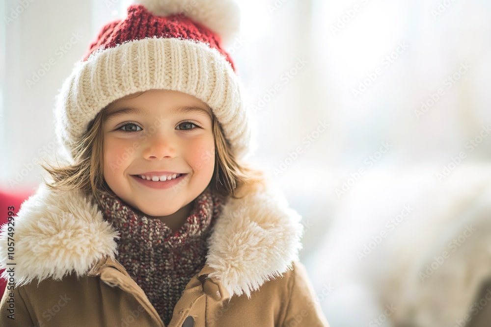 Cheerful child in winter attire with a warm smile Cheerful child in winter attire with a warm smile
