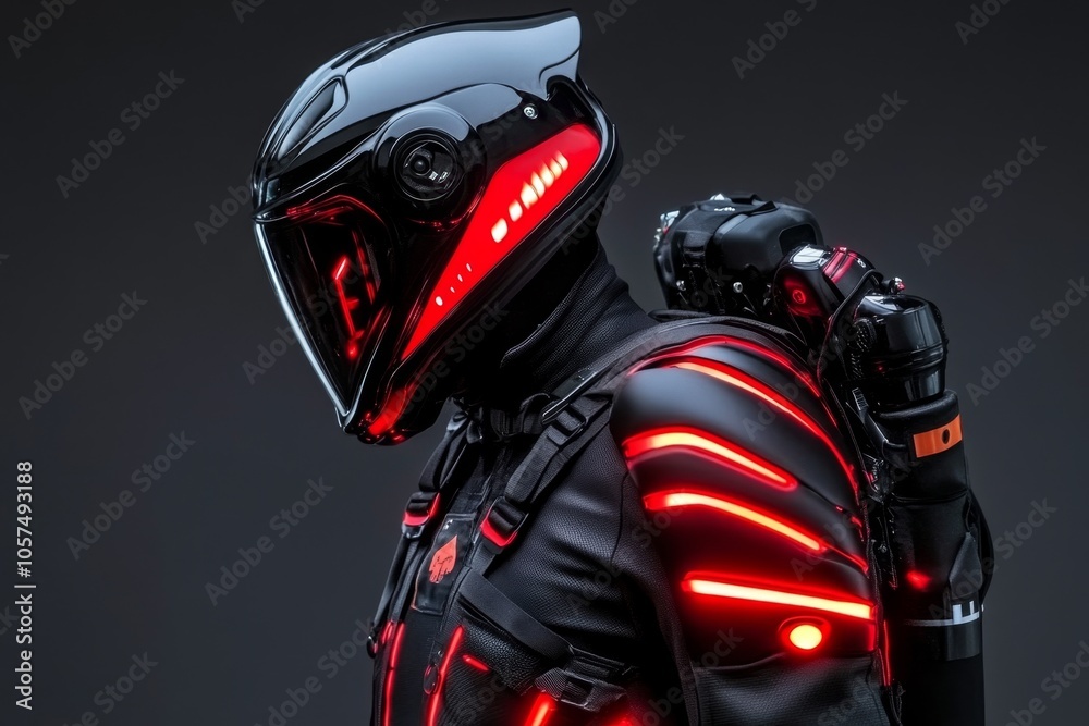 High-tech firefighter suit with heat-resistant layers and advanced cooling systems, capturing the future of heat protection in emergency services, symbolizing safety and technology High-tech firefighter suit with heat-resistant layers and advanced cooling systems, capturing the future of heat protection in emergency services, symbolizing safety and technology