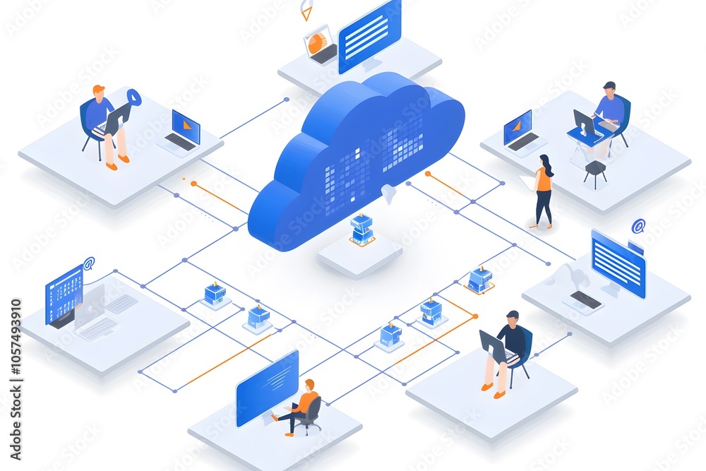 Cloud Computing Network Illustration with Users and Devices Cloud Computing Network Illustration with Users and Devices