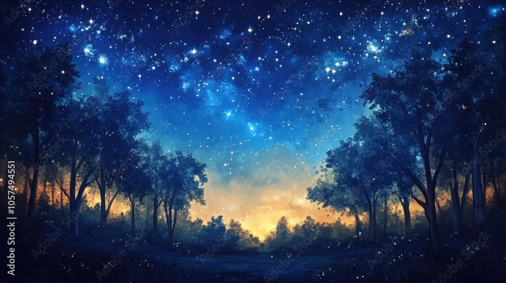 Fototapeta premium Night sky adorned with countless stars and a beautifully drawn Milky Way, showcasing a dark blue sky filled with galaxies. Perfect for capturing the essence of the cosmos.