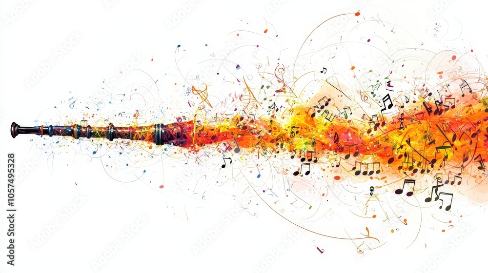 An artistic pipe releases a musical explosion of vibrant notes and colors, showcasing the boundless creativity and expression found in an abstract art style. An artistic pipe releases a musical explosion of vibrant notes and colors, showcasing the boundless creativity and expression found in an abstract art style.
