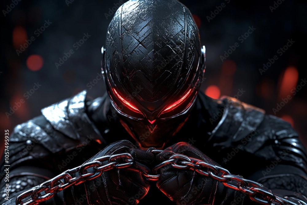 Knight-like officer in a fantasy setting, handcuffing a rogue ..., image size:1000x667