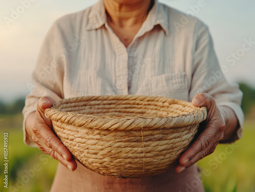 Woman Weaving Traditional Basket in Natural Setting