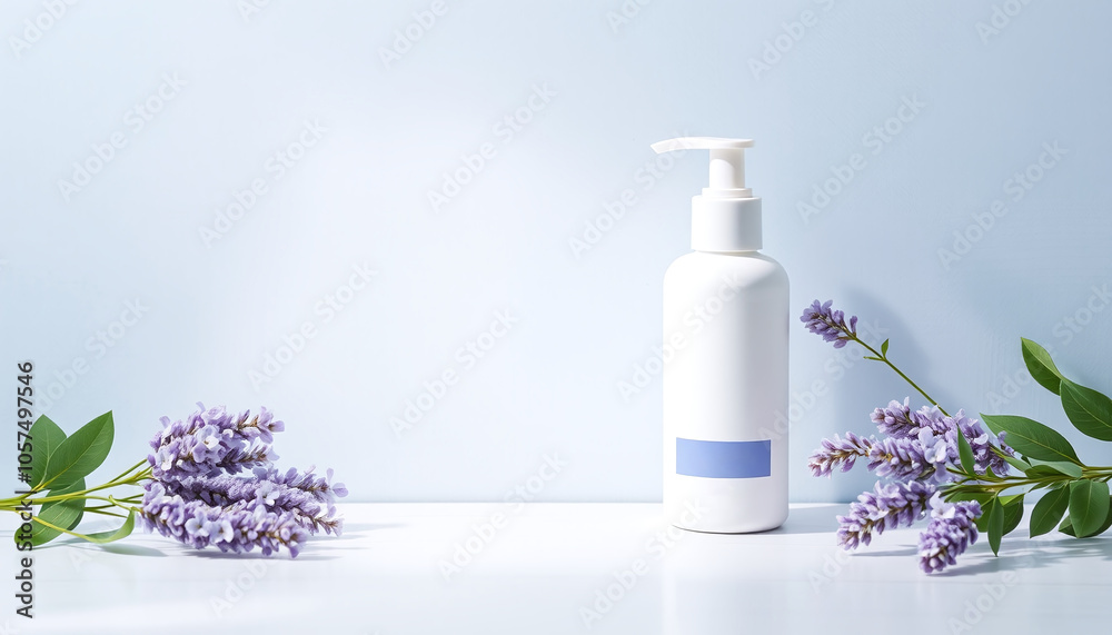 lavender, Purple Flowers, Cosmetic Bottle, Mockup
