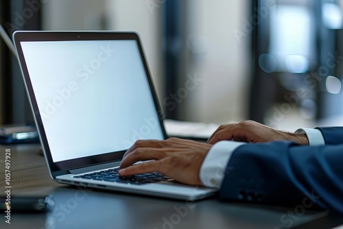 Businessperson Focused on Laptop Screen at Desk