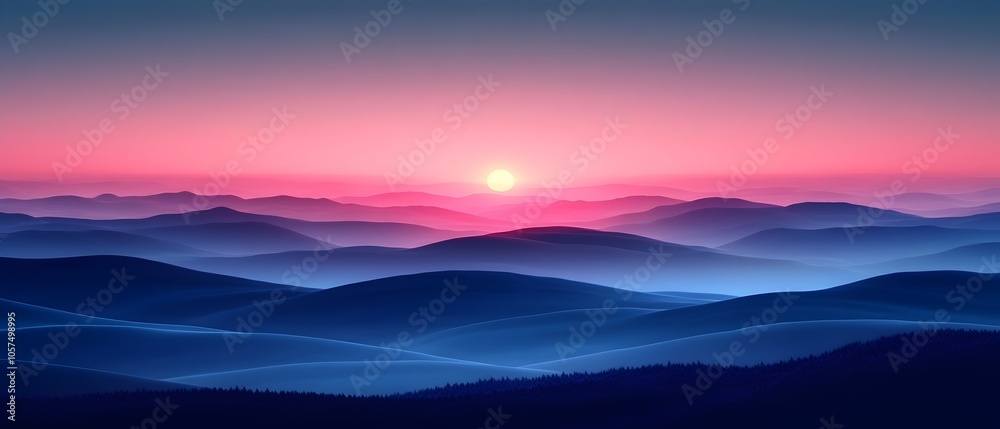A breathtaking landscape view of soft rolling hills at sunset, with hues of pink and purple creating a serene and dreamy atmosphere. The sun glows warmly on the horizon. A breathtaking landscape view of soft rolling hills at sunset, with hues of pink and purple creating a serene and dreamy atmosphere. The sun glows warmly on the horizon.