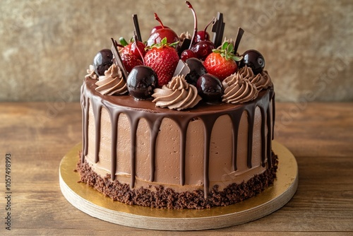 Chocolate Drip Cake with Berries on Top
