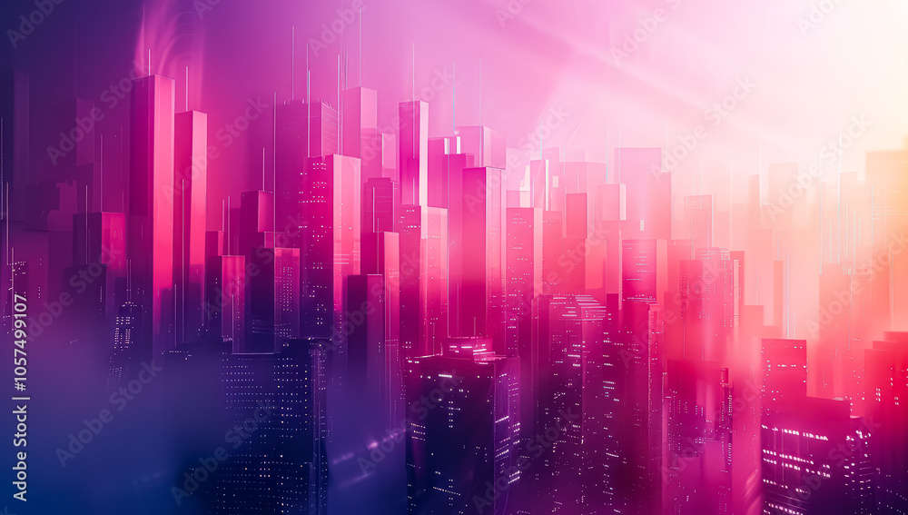 Colorful cityscape with buildings in the background and a bright sun in the foreground. The colors are vibrant and the sun is shining brightly, creating a warm and inviting atmosphere Colorful cityscape with buildings in the background and a bright sun in the foreground. The colors are vibrant and the sun is shining brightly, creating a warm and inviting atmosphere
