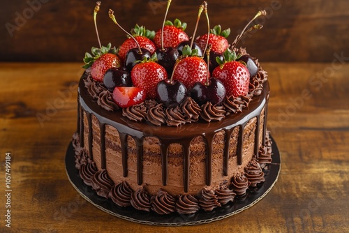 Chocolate Drip Cake with Berries on Top
