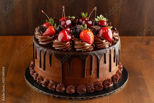 Chocolate Drip Cake with Berries on Top
