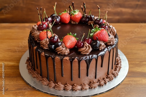Chocolate Drip Cake with Berries on Top
