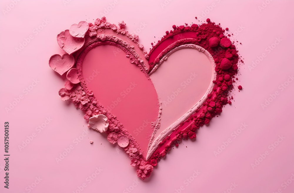 Hearts made of blush, lipstick, makeup decorative cosmetics on pink background. The concept of love and beauty. Valentine's Day Hearts made of blush, lipstick, makeup decorative cosmetics on pink background. The concept of love and beauty. Valentine's Day
