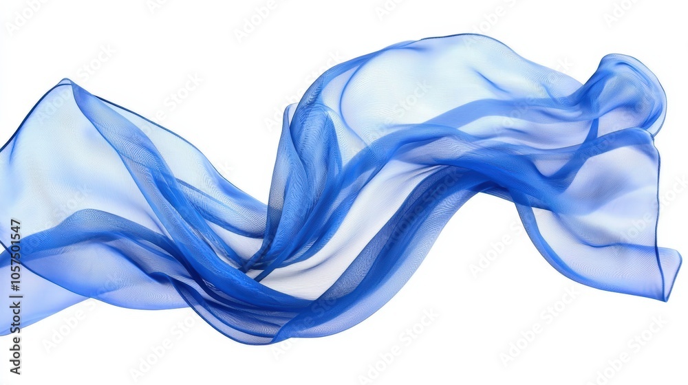 Flowing blue fabric on white