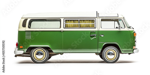 Grungy Old White And Green Van Or Motorhome On A White Background