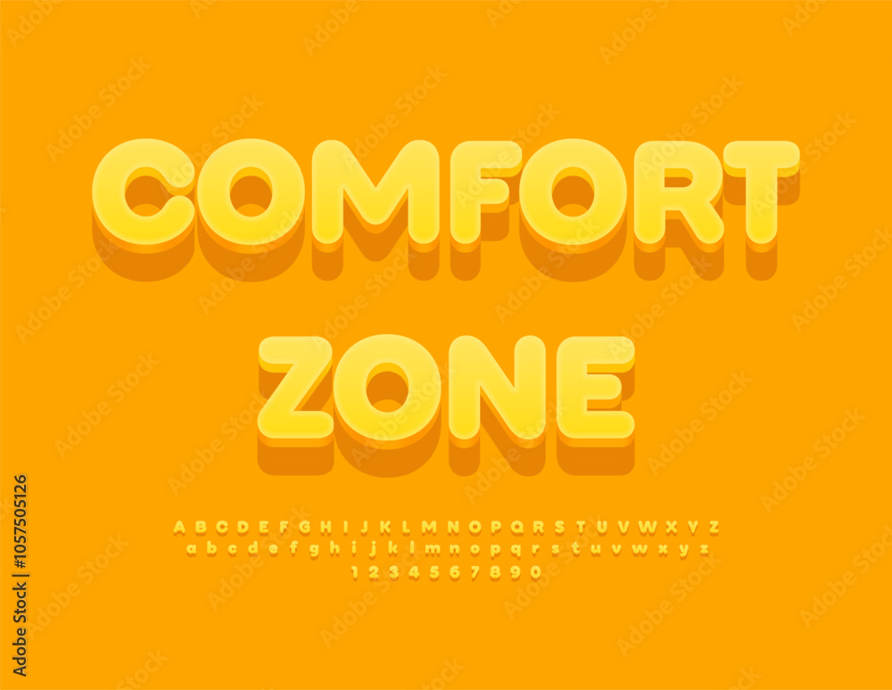 Vector modern concept Comfort Zone. Abstract style set of Alphabet Letters and Numbers. Cute Yellow Font. Vector modern concept Comfort Zone. Abstract style set of Alphabet Letters and Numbers. Cute Yellow Font.