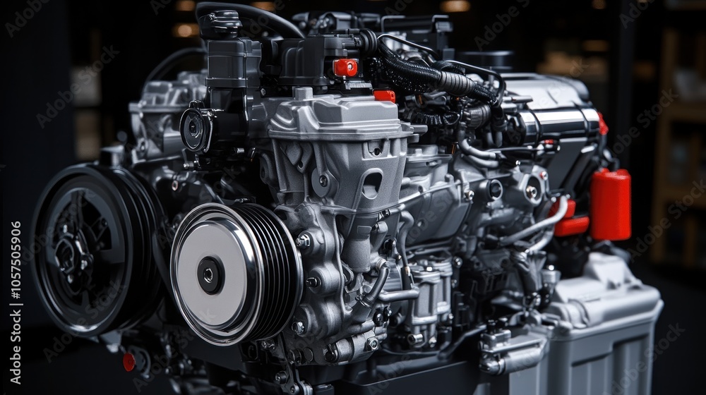 Close-up of a Detailed Engine with Black and Silver Components Close-up of a Detailed Engine with Black and Silver Components