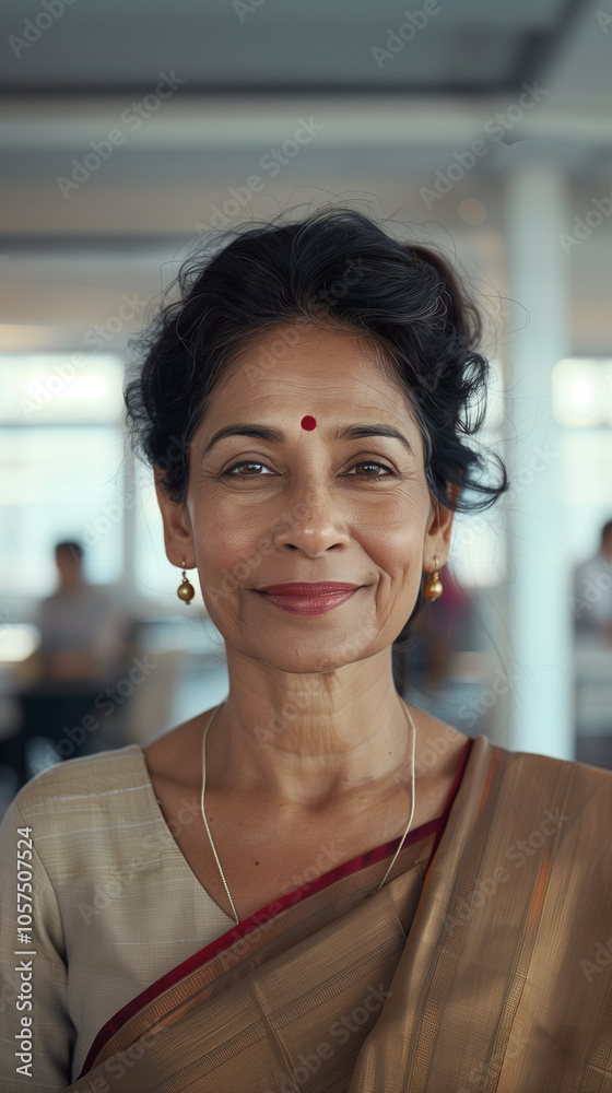 Indian businesswoman in traditional attire at office. Indian businesswoman in traditional attire at office.