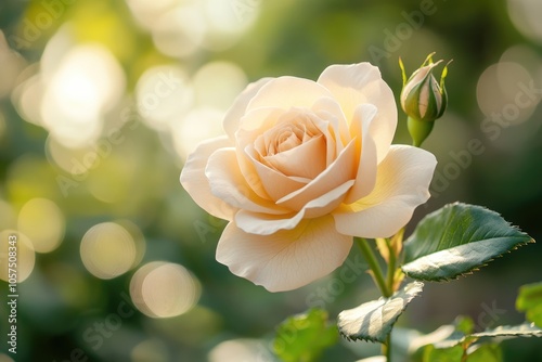 close up leaves rose flower with bokeh 