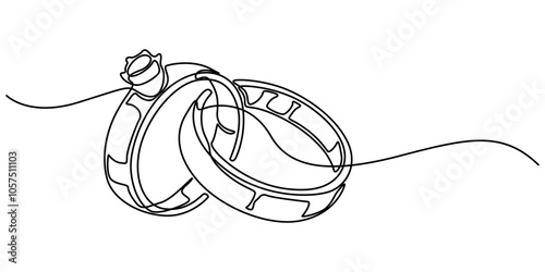 Wedding Ring, Diamond Ring Continuous Line Icon, Wedding Ring Continuous Line Icon, Solitaire Ring Continuous Line Illustration, Heart Shaped Diamond Ring, Rings Vector Line Icon - Simple Thin Line