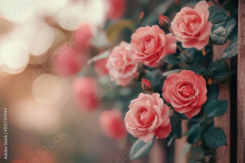 close up leaves rose flower with bokeh